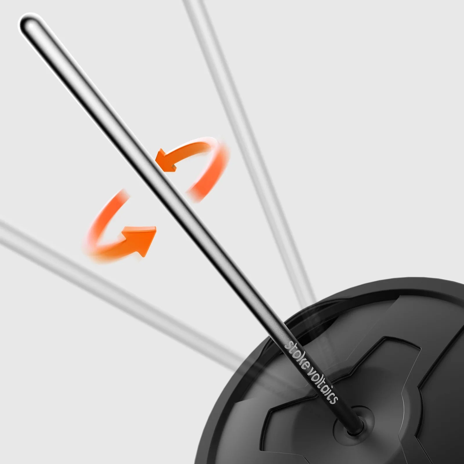 Stoke Voltaics French press lid with rotating handle and motion arrows for coffee brewing