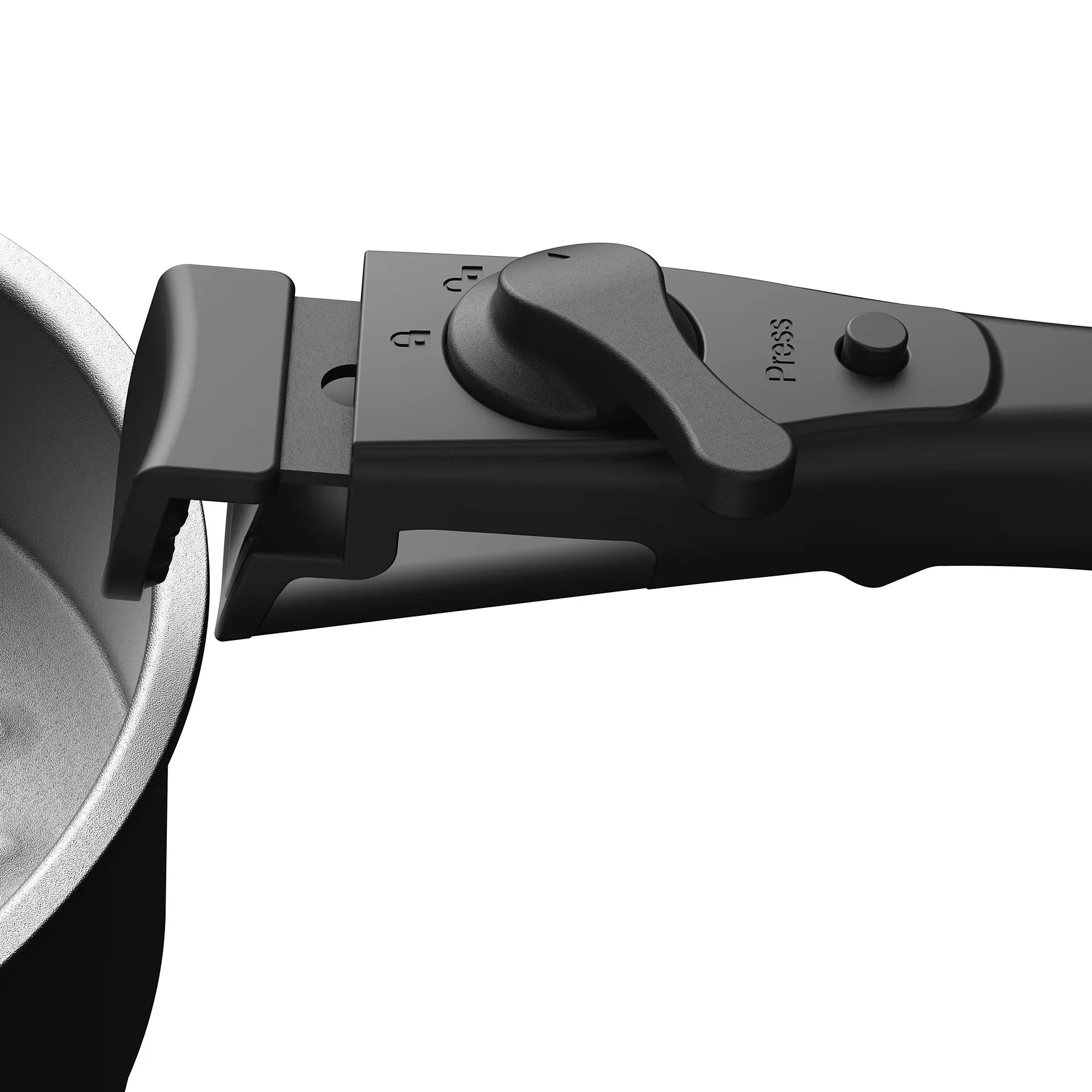Close-up of Stoke Voltaics kettle pot handle with locking mechanism, camping cookware