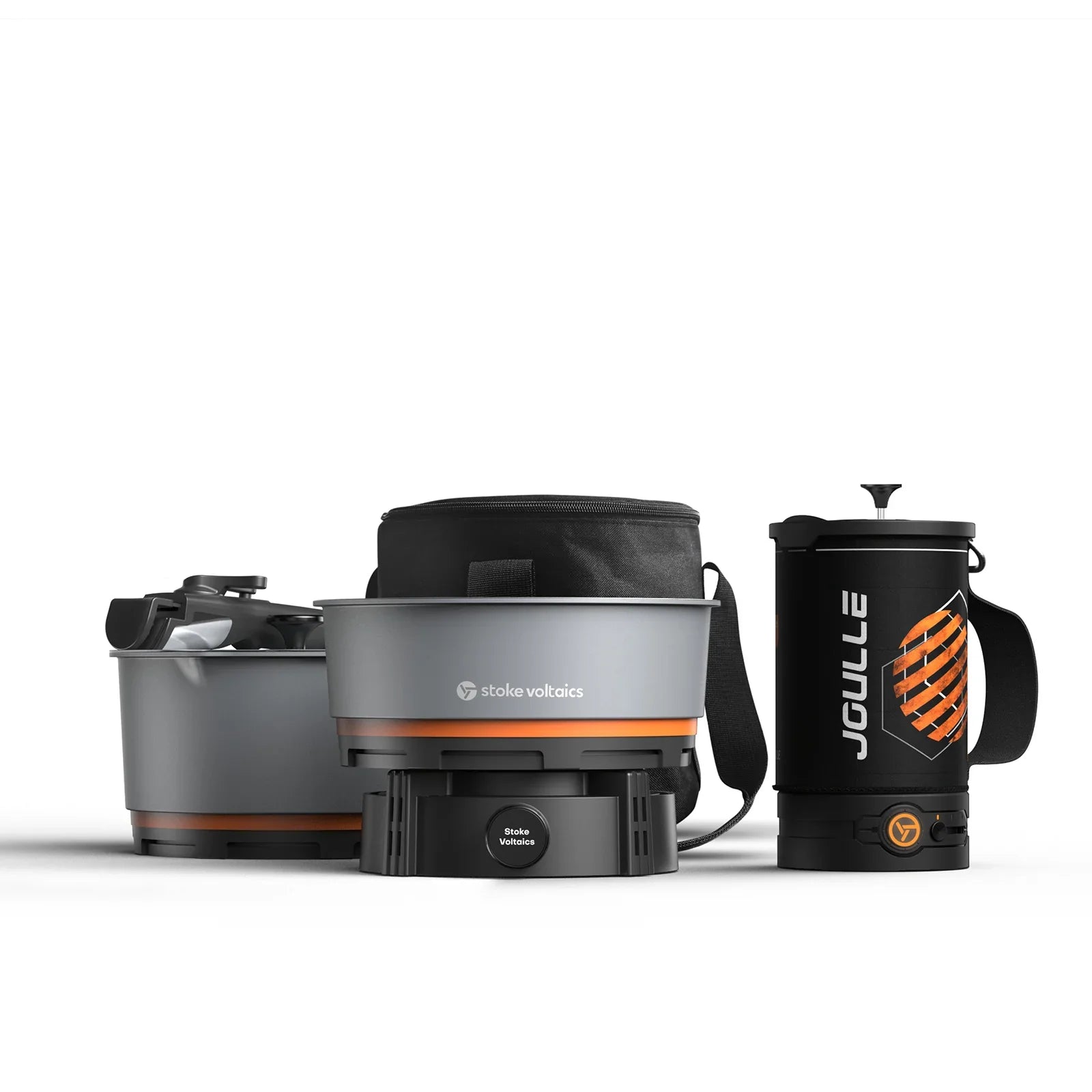 Stoke Voltaics all-purpose kettle pot, french press, and portable cooking system set