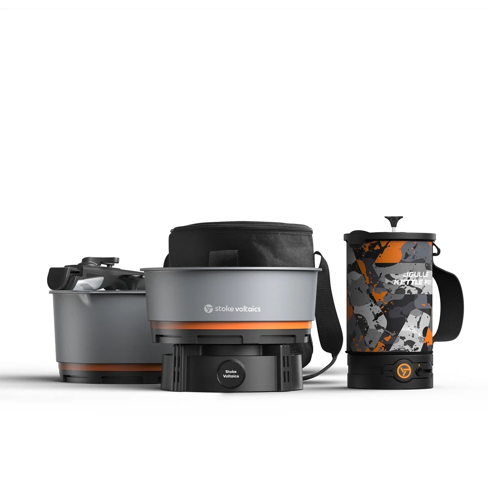 Stoke Voltaics all-purpose kettle pot, French press, and cooking system for camping