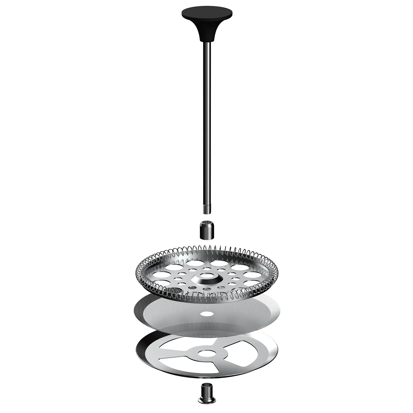 Stainless steel French press accessory parts with filter and plunger by Stoke Voltaics