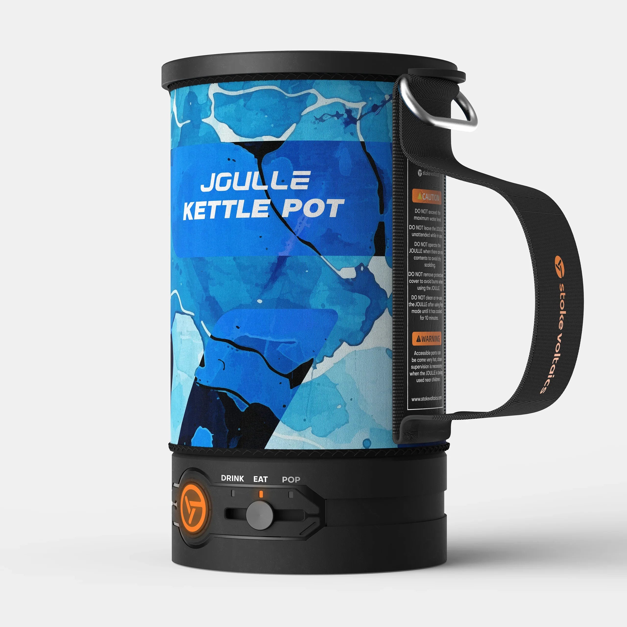 Stoke Voltaics Joule electric kettle pot with glacier blue design and all-purpose controls